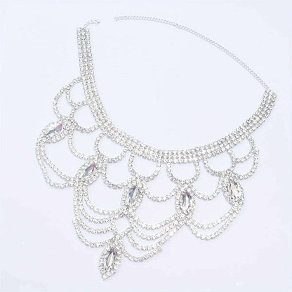 Fashion Shiny Rhinestone Necklace Jewelry Women's Exquisite Luxury Bridal Wedding Party Jewelry Necklace Wearing Accessories