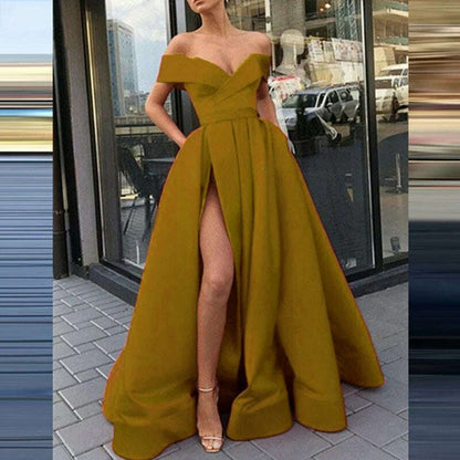 Fashion Solid Strapless Backless Maxi Dress New Women Elegant High Slit Party Dress Summer Fluffy Ruffle A-Line Dresses Clubwear
