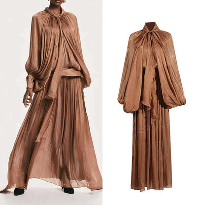 Fashionable Slim Fit Batwing Sleeve Dress Summer New Design Cross-Border Long Skirt with Belt Stylish Dress for Women