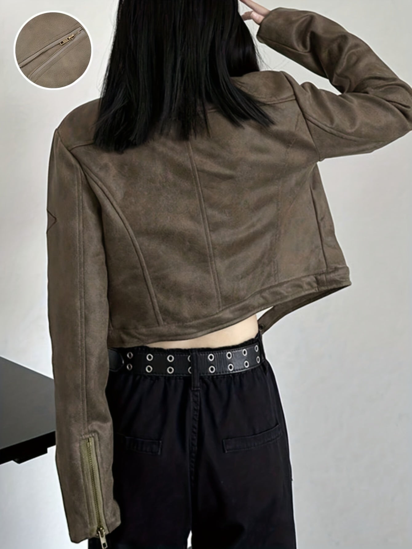 Women's Elegant Gothic Full-Zip Jacket with Full-Zip Front Closure, Full-Length Zipper & Stand Collar - Heavy-Duty Winter Outerwear, Machine Washable Black -like Texture Coat for Fall/Winter, Casual & Formal Outfits, Retro Zi