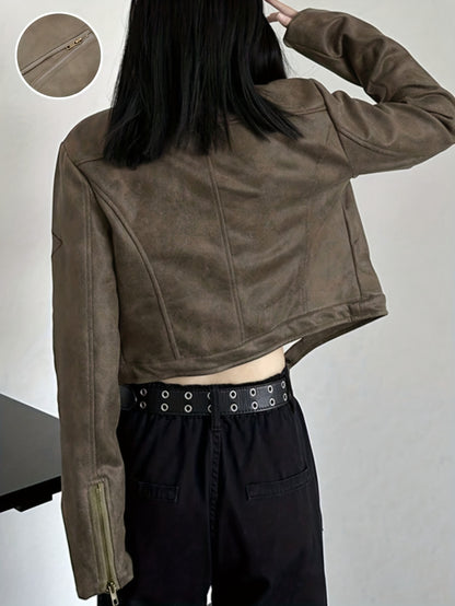 Women's Elegant Gothic Full-Zip Jacket with Full-Zip Front Closure, Full-Length Zipper & Stand Collar - Heavy-Duty Winter Outerwear, Machine Washable Black -like Texture Coat for Fall/Winter, Casual & Formal Outfits, Retro Zi