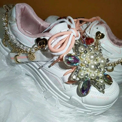 Flatform Thick-soled Cartoon Beaded Casual Shoes