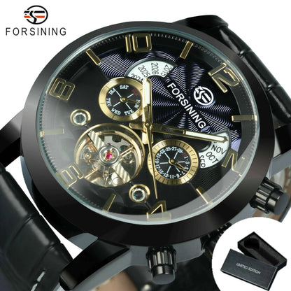 Forsining Classic Tourbillon Men Mechanical Wristwatches Top Brand Luxury Multifunction Automatic Watch Leather Strap Male Clock
