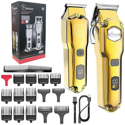Full Metal Professional Hair Clipper Combo Kit Barber Cordless Hair Trimmer For Men Powerful Electric Hair Cut Machine Tool