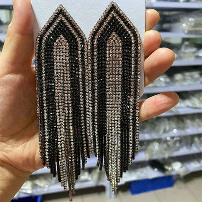 FYUAN Fashion Blue Silver Color Full Rhinestone Drop Earrings Oversize Long Tassel Crystal Earrings for Women Statement Jewelry