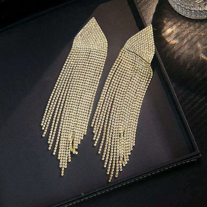 FYUAN Fashion Blue Silver Color Full Rhinestone Drop Earrings Oversize Long Tassel Crystal Earrings for Women Statement Jewelry