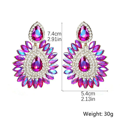 FYUAN Shine Pink Flower Crystal Drop Earrings Water Drop Geometric Rhinestones Earrings Women Fashion Jewelry