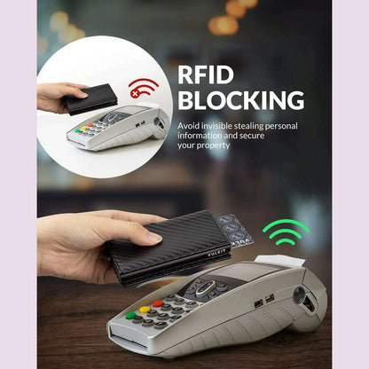 Gebwolf Credit Card Case with Double ID Window RFID Blocking Automatic Leather Pop Up Wallet Cardholder