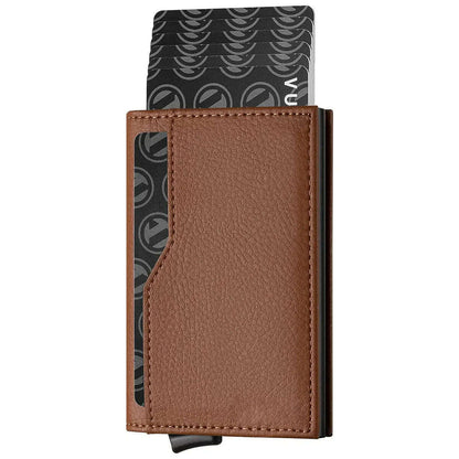 Gebwolf Credit Card Case with Double ID Window RFID Blocking Automatic Leather Pop Up Wallet Cardholder
