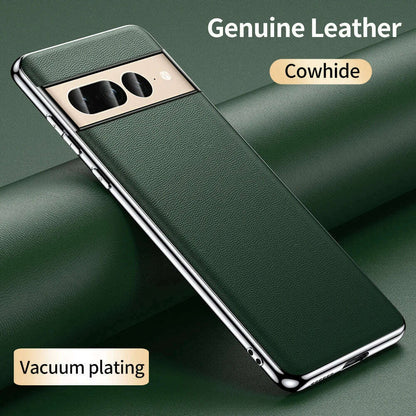 Genuine Cowhide Leather Phone Case for Google Pixel 9 Pro XL 8 7 6 Pro 7A 6A Luxury Plating Shockproof Full Protection Cover