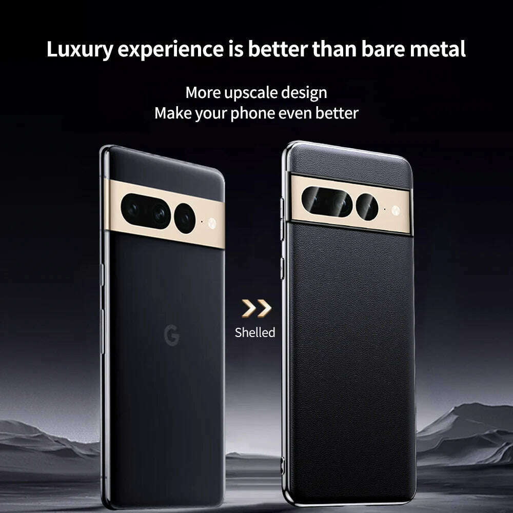 Genuine Cowhide Leather Phone Case for Google Pixel 9 Pro XL 8 7 6 Pro 7A 6A Luxury Plating Shockproof Full Protection Cover