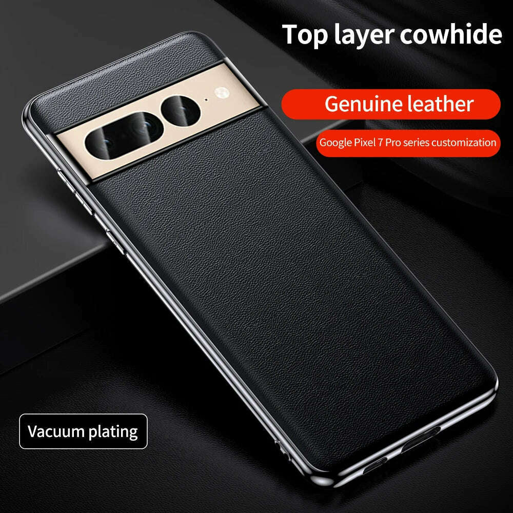 Genuine Cowhide Leather Phone Case for Google Pixel 9 Pro XL 8 7 6 Pro 7A 6A Luxury Plating Shockproof Full Protection Cover