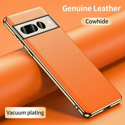 Genuine Cowhide Leather Phone Case for Google Pixel 9 Pro XL 8 7 6 Pro 7A 6A Luxury Plating Shockproof Full Protection Cover
