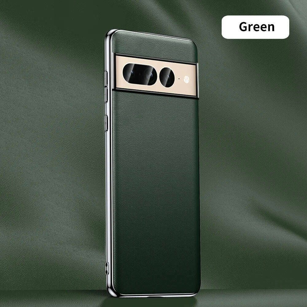 Genuine Cowhide Leather Phone Case for Google Pixel 9 Pro XL 8 7 6 Pro 7A 6A Luxury Plating Shockproof Full Protection Cover