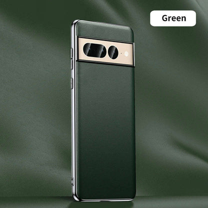Genuine Cowhide Leather Phone Case for Google Pixel 9 Pro XL 8 7 6 Pro 7A 6A Luxury Plating Shockproof Full Protection Cover