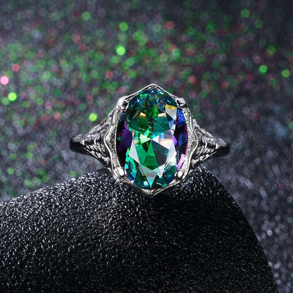 Genuine Rainbow Fire Mystic Topaz Ring 925 Sterling Silver Ring Fine Jewelry Gift For Women Lady Girls Wholesale