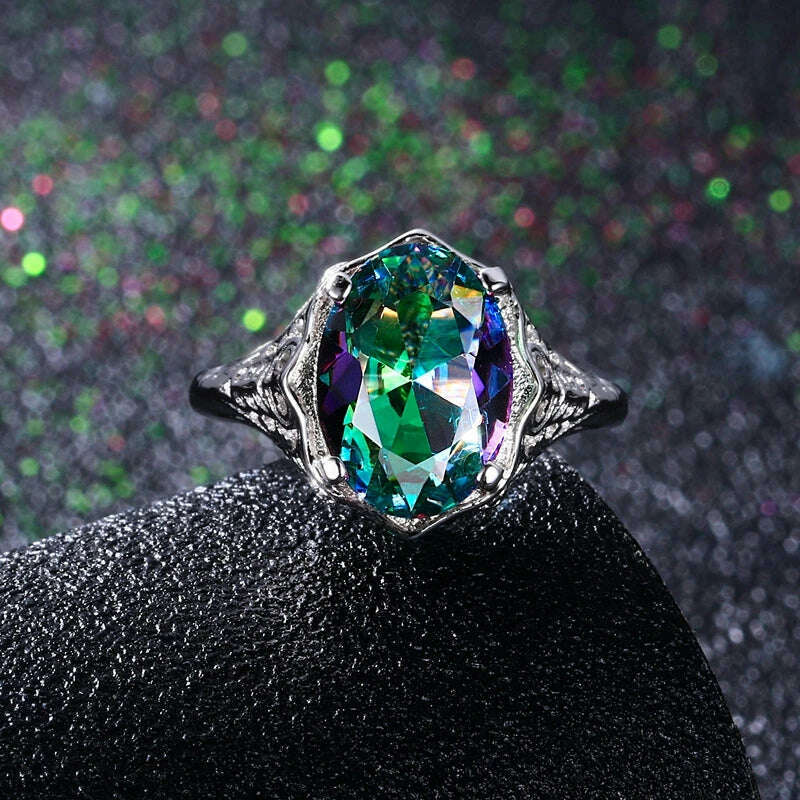 Genuine Rainbow Fire Mystic Topaz Ring 925 Sterling Silver Ring Fine Jewelry Gift For Women Lady Girls Wholesale