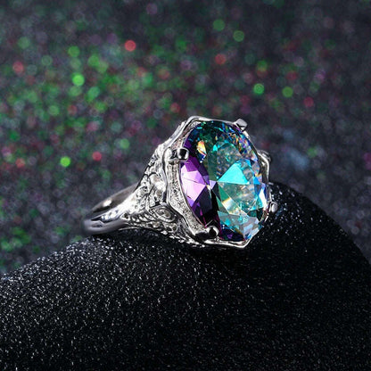 Genuine Rainbow Fire Mystic Topaz Ring 925 Sterling Silver Ring Fine Jewelry Gift For Women Lady Girls Wholesale