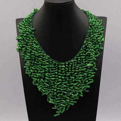 GG 18" Handwork Green Coral Chips Chokers Dangle Necklace Handmade For Women