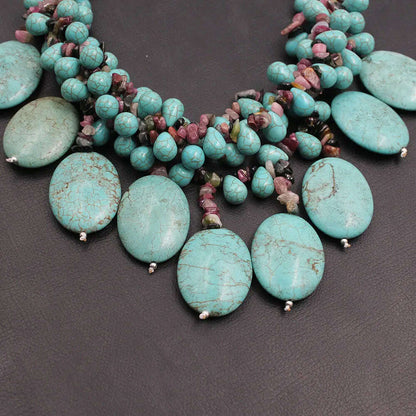 GG 4 Strands Multi color Tourmaline Green Turquoise Fringe Necklace Handmade For Women