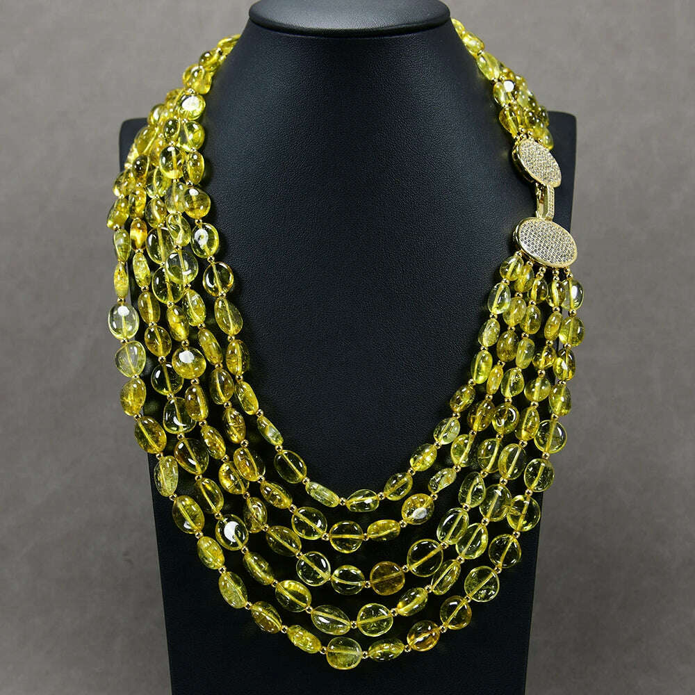 GG 5 Rows Natural Yellow Quartz Crystal Freeform Shape Real Stone Necklace Handmade Lady Jewelry Gifts