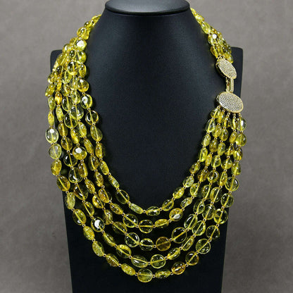 GG 5 Rows Natural Yellow Quartz Crystal Freeform Shape Real Stone Necklace Handmade Lady Jewelry Gifts