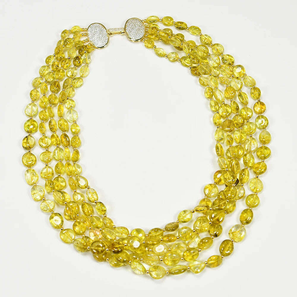 GG 5 Rows Natural Yellow Quartz Crystal Freeform Shape Real Stone Necklace Handmade Lady Jewelry Gifts