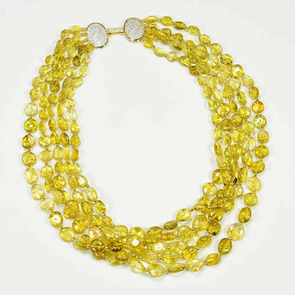 GG 5 Rows Natural Yellow Quartz Crystal Freeform Shape Real Stone Necklace Handmade Lady Jewelry Gifts