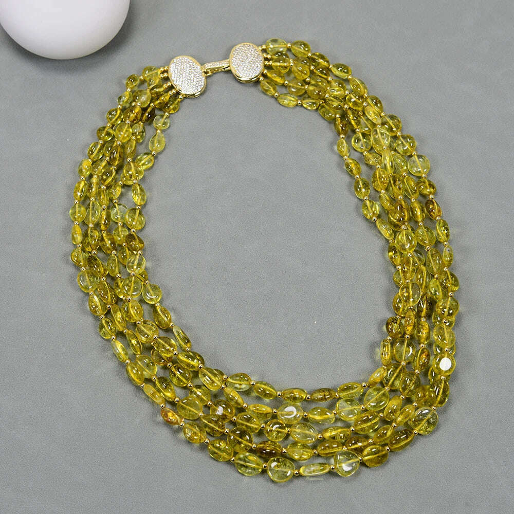 GG 5 Rows Natural Yellow Quartz Crystal Freeform Shape Real Stone Necklace Handmade Lady Jewelry Gifts
