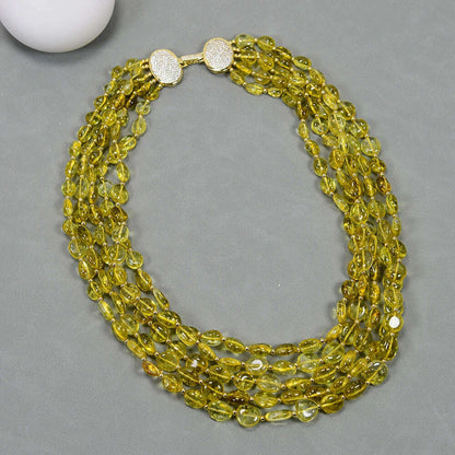 GG 5 Rows Natural Yellow Quartz Crystal Freeform Shape Real Stone Necklace Handmade Lady Jewelry Gifts