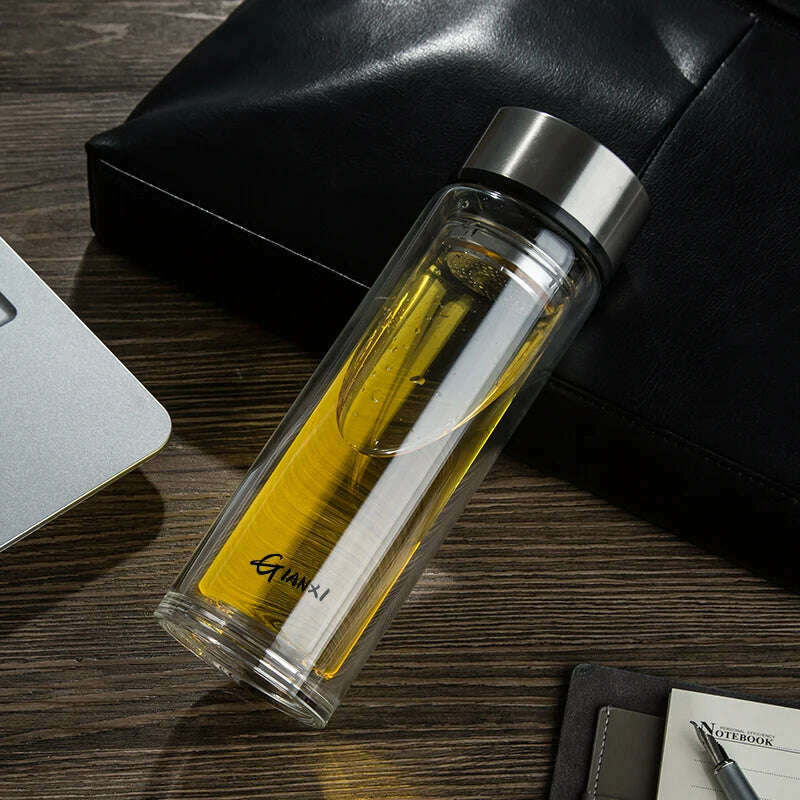 GIANXI Double-layer Glass Cup Heat-resistant Water Cups With Tea Drain Filter Office Large Capacity Glasses Drinkware