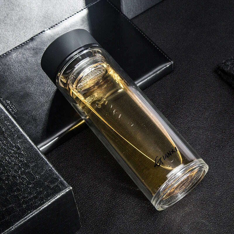 GIANXI Double-layer Glass Cup Heat-resistant Water Cups With Tea Drain Filter Office Large Capacity Glasses Drinkware