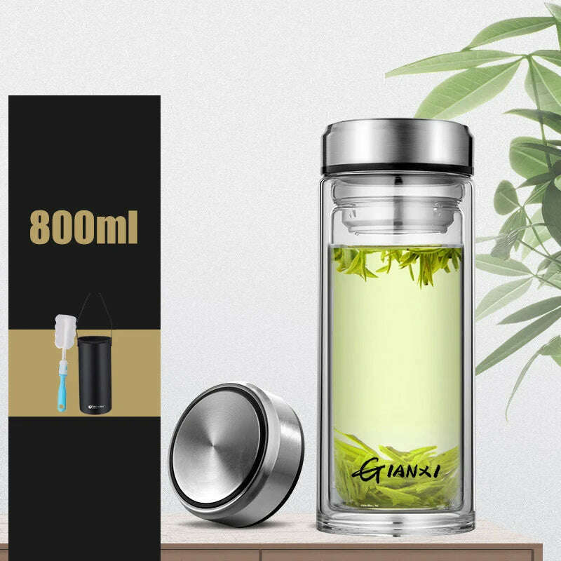 GIANXI Double-layer Glass Cup Heat-resistant Water Cups With Tea Drain Filter Office Large Capacity Glasses Drinkware