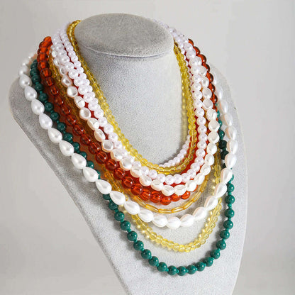 Girlgo ZAA Multi-Layered Beaded Pearl Choker Necklace Flapper Beads Cluster Long Choker Necklace Multi-Strand Statement Necklace