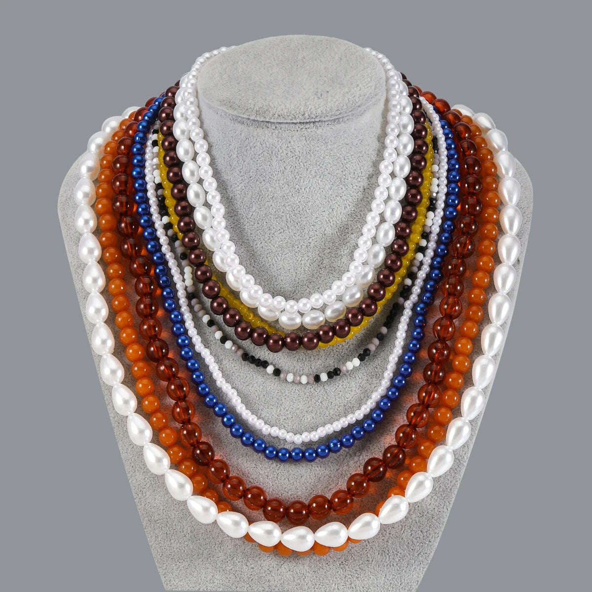 Girlgo ZAA Multi-Layered Beaded Pearl Choker Necklace Flapper Beads Cluster Long Choker Necklace Multi-Strand Statement Necklace