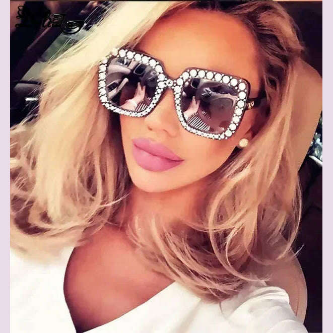 Glitter Women Sunglasses Brand Design Flash Square Shades Mirror Female Sun Glasses Bezel Bling Rhinestones