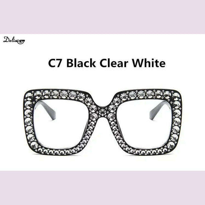 Glitter Women Sunglasses Brand Design Flash Square Shades Mirror Female Sun Glasses Bezel Bling Rhinestones