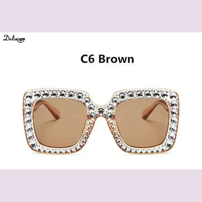 Glitter Women Sunglasses Brand Design Flash Square Shades Mirror Female Sun Glasses Bezel Bling Rhinestones