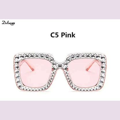 Glitter Women Sunglasses Brand Design Flash Square Shades Mirror Female Sun Glasses Bezel Bling Rhinestones