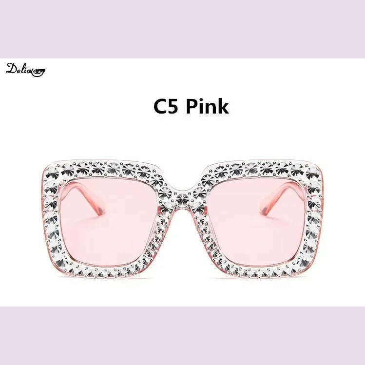 Glitter Women Sunglasses Brand Design Flash Square Shades Mirror Female Sun Glasses Bezel Bling Rhinestones