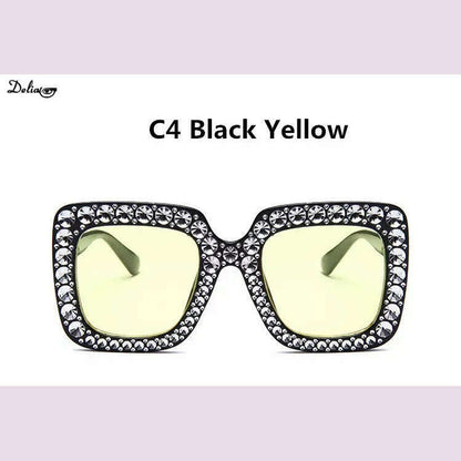 Glitter Women Sunglasses Brand Design Flash Square Shades Mirror Female Sun Glasses Bezel Bling Rhinestones
