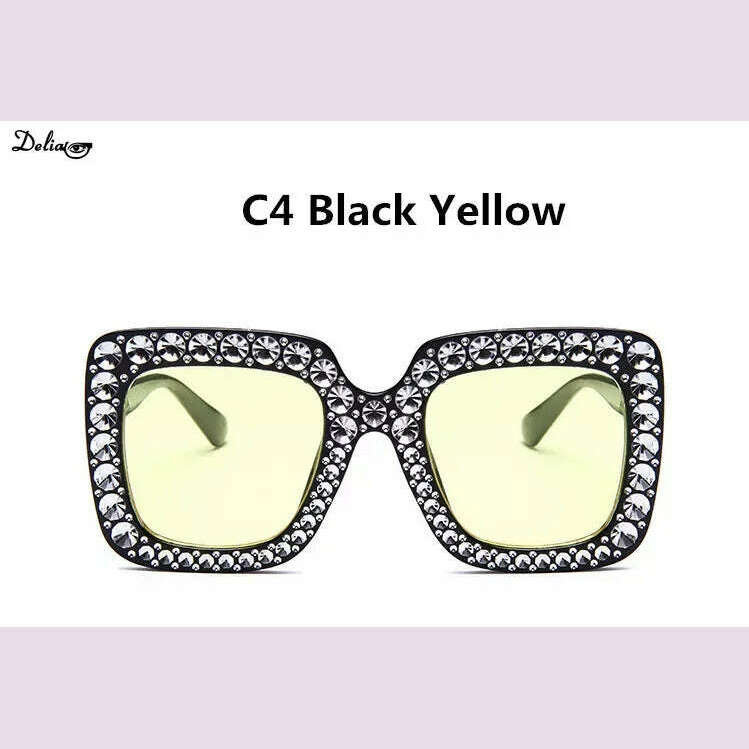 Glitter Women Sunglasses Brand Design Flash Square Shades Mirror Female Sun Glasses Bezel Bling Rhinestones