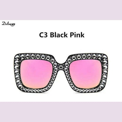 Glitter Women Sunglasses Brand Design Flash Square Shades Mirror Female Sun Glasses Bezel Bling Rhinestones