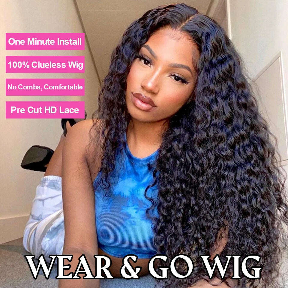 Glueless Human Hair Wigs Deep Wave Lace Frontal Wigs For Women 180% Quick Easy Install Glueless Wigs 4x4 Lace Wear And Go Wig