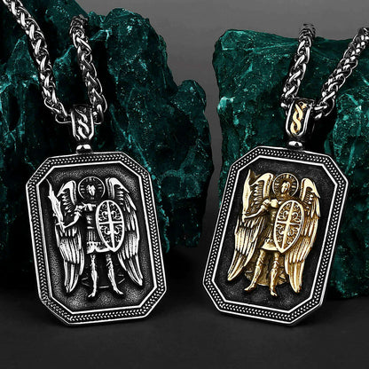 Gold Archangel Michael Cross Shield Prayer Tag Titanium Stainless Steel Pendant Men&#39;s Amulet Necklace Pendant Gift Wholesale