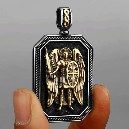Gold Archangel Michael Cross Shield Prayer Tag Titanium Stainless Steel Pendant Men&#39;s Amulet Necklace Pendant Gift Wholesale