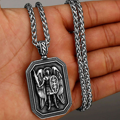 Gold Archangel Michael Cross Shield Prayer Tag Titanium Stainless Steel Pendant Men&#39;s Amulet Necklace Pendant Gift Wholesale