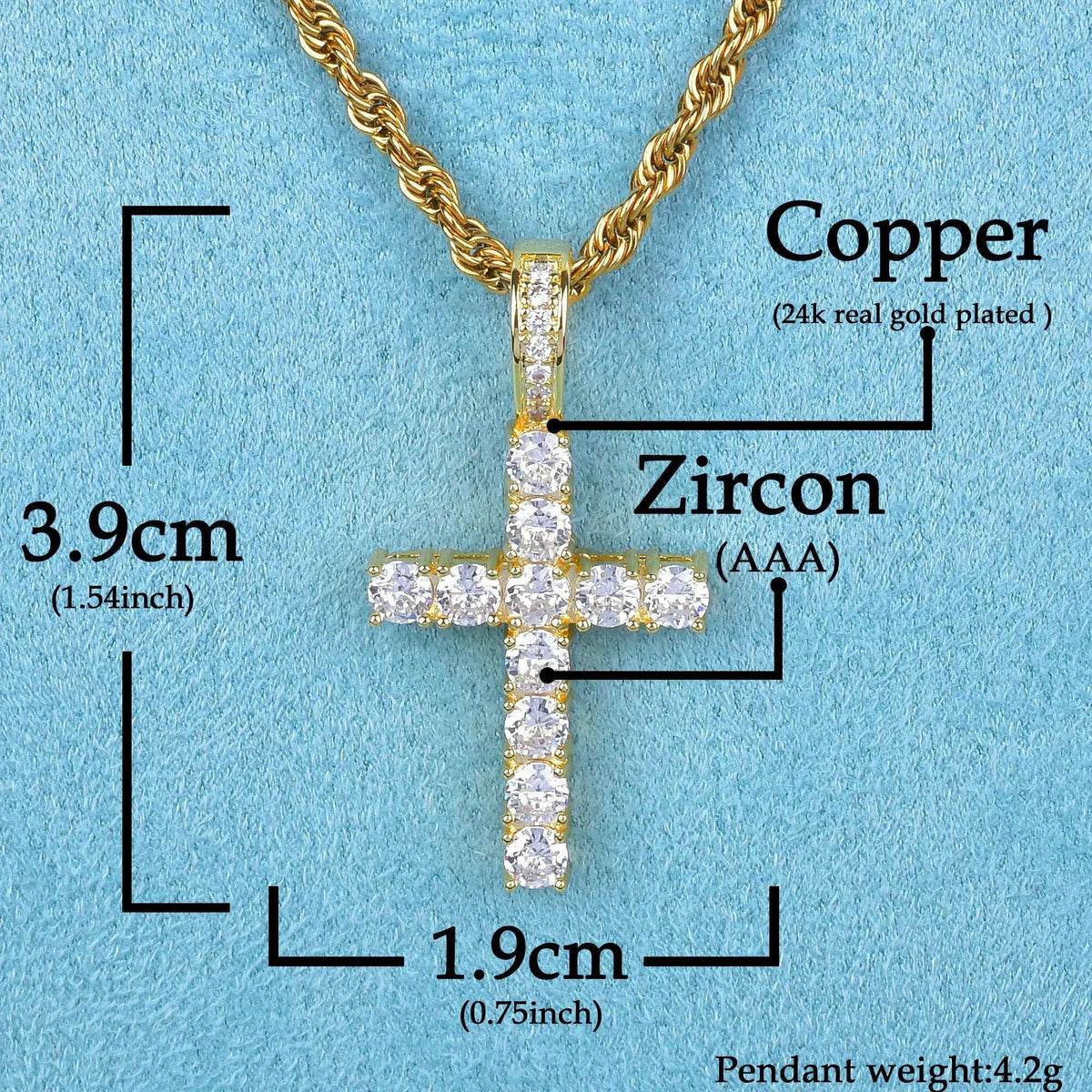 Gold Color Zircon Cross Pendant For Men Women Plated Hip Hop Rock Street Iced CZ Necklace  Jewelry