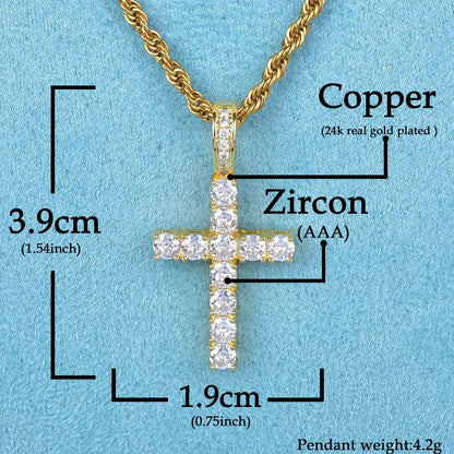 Gold Color Zircon Cross Pendant For Men Women Plated Hip Hop Rock Street Iced CZ Necklace  Jewelry