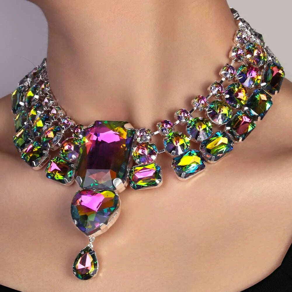 Gorgeous Large Necklace Earring Set Indian Boho Party Wedding Gift Statement Oversized Drag Queen Costume Necklace Jewelry